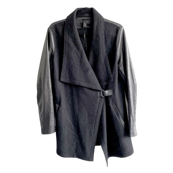 𝅺DANIER Wool Leather Waterfall Wrap Asymmetrical Jacket Coat S - Picture 1 of 8